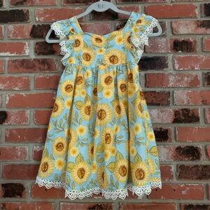 Cynthia Rowley Girls Cotton Scalloped Lace Trim Sunflower Print Sundress Sz 6